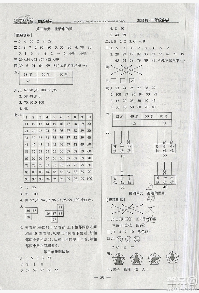 2019小學(xué)生復(fù)習(xí)計劃風(fēng)向標暑假1年級數(shù)學(xué)北師大版答案