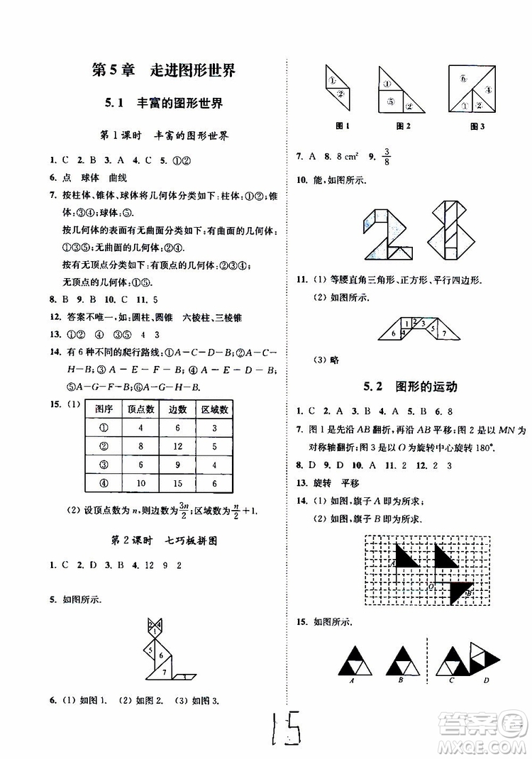 2019秋南通小題課時作業(yè)本數(shù)學七年級上冊蘇教版參考答案