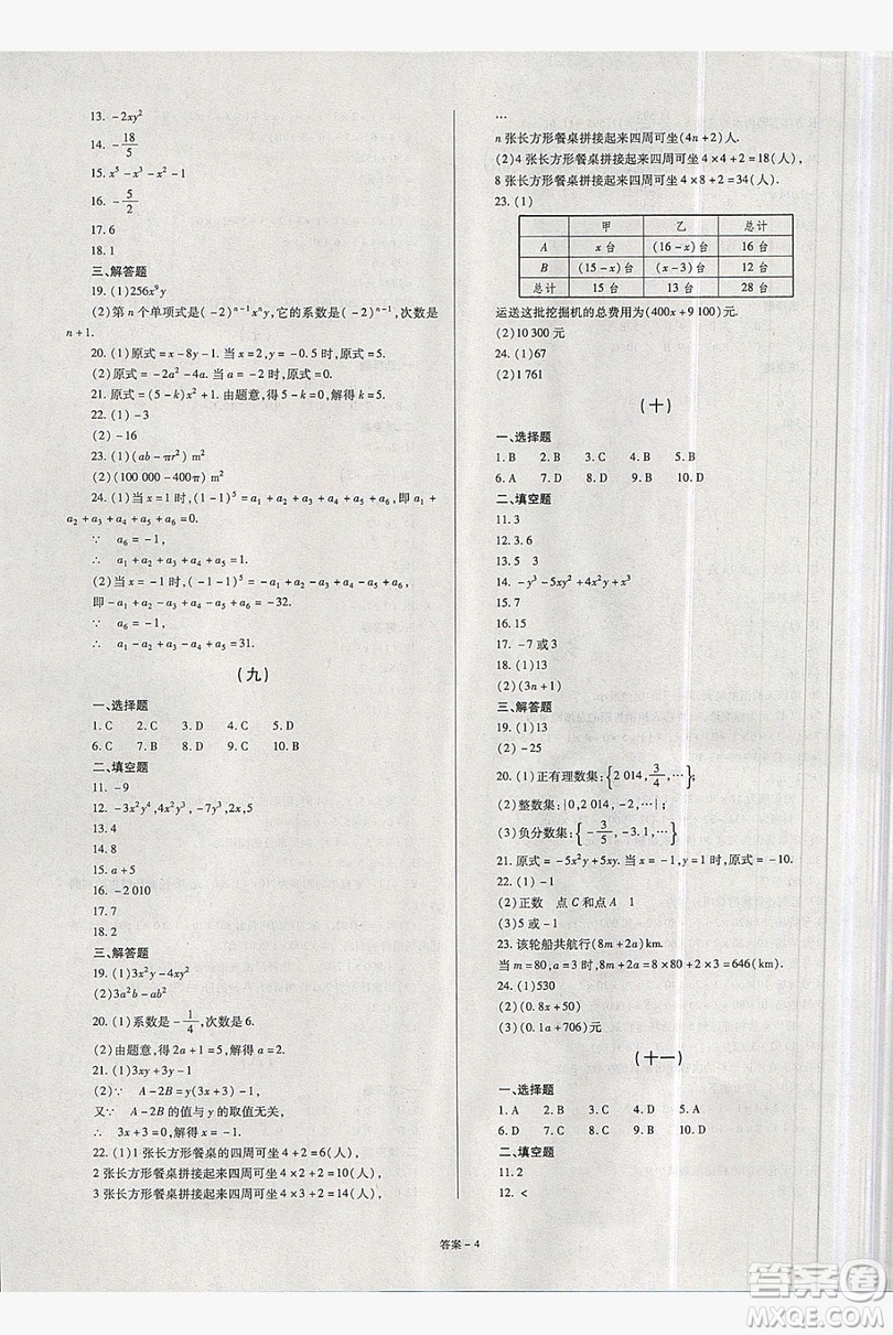 2019點擊金牌學(xué)業(yè)觀察七年級數(shù)學(xué)上冊華東師大版答案