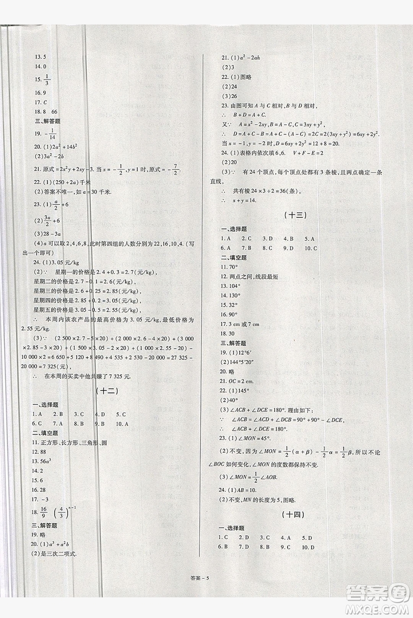 2019點擊金牌學(xué)業(yè)觀察七年級數(shù)學(xué)上冊華東師大版答案