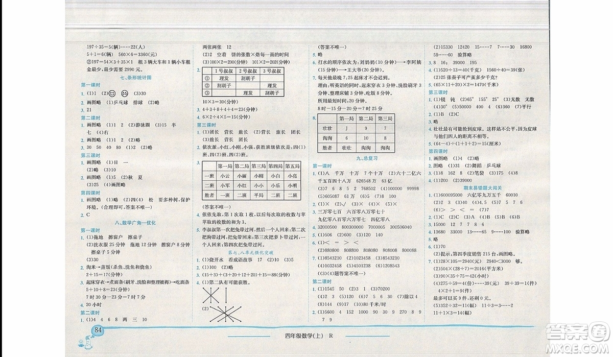 2019年黃岡小狀元作業(yè)本四年級(jí)上數(shù)學(xué)R人教版參考答案