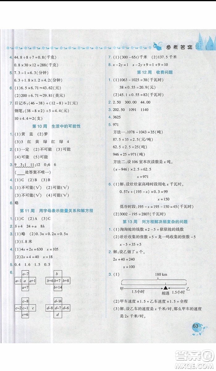 2019新版黃岡小狀元易錯周周練五年級上冊數(shù)學(xué)人教版參考答案