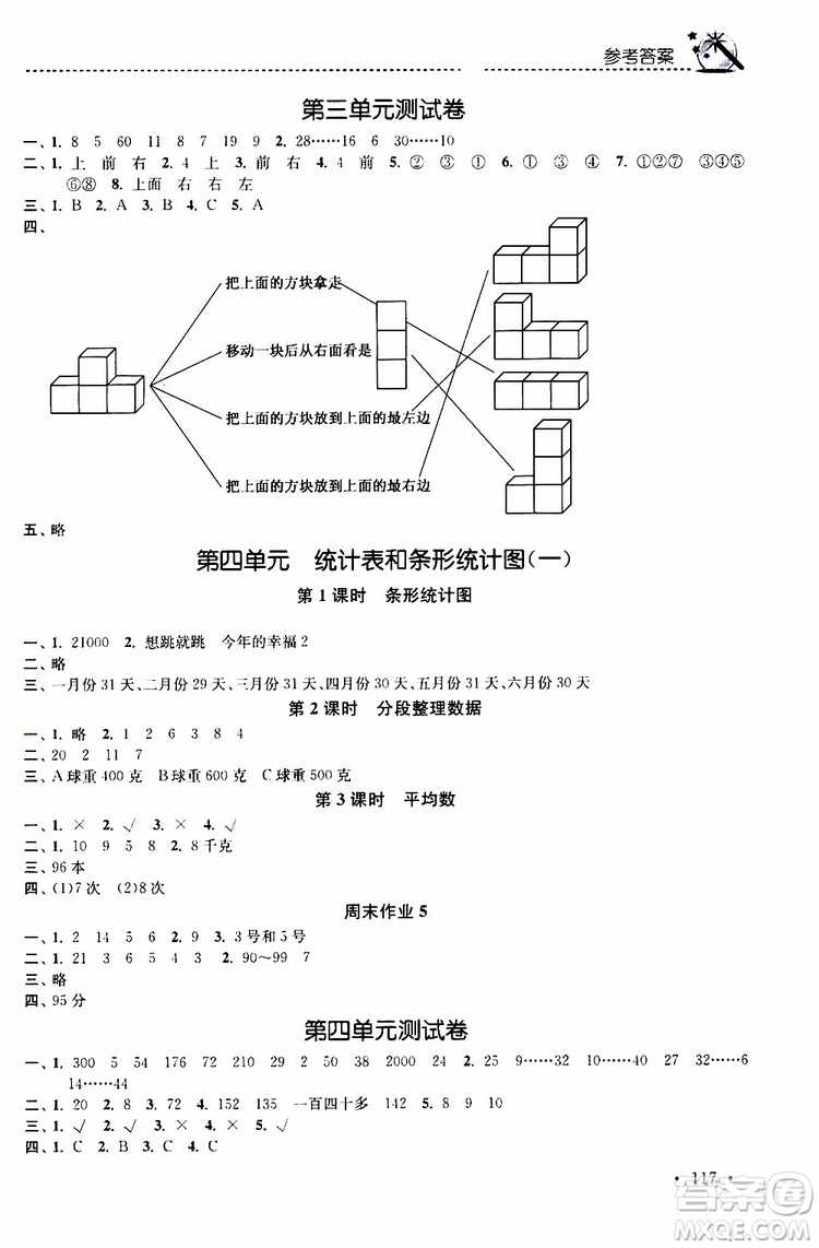 2019年名師點撥課時作業(yè)本數(shù)學四年級上新課標江蘇版參考答案