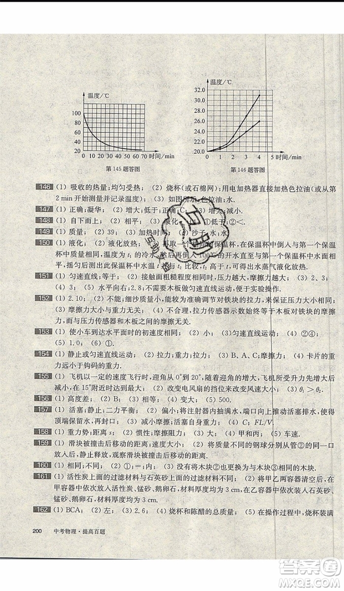 2020版百題大過(guò)關(guān)中考物理提高百題修訂版參考答案