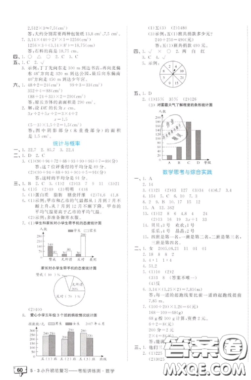 2019小學數學53小升初總復習考前講練測參考答案