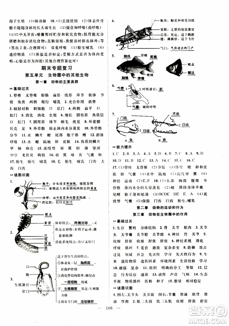 萬羽文化2019年秋生物名師學(xué)案分層進(jìn)階學(xué)習(xí)法八年級(jí)上冊(cè)參考答案