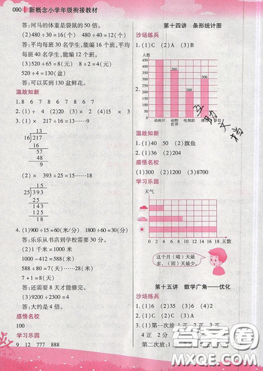 2019江蘇鳳凰美術(shù)出版社新概念小學(xué)年級(jí)銜接教材3升4年級(jí)數(shù)學(xué)參考答案