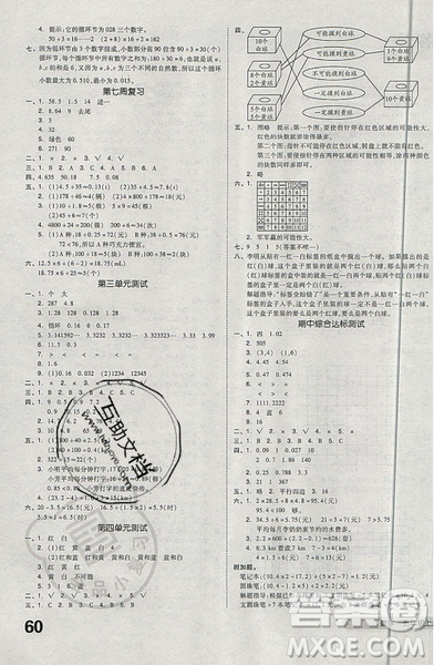 天津人民出版社2019全品小復(fù)習(xí)小學(xué)數(shù)學(xué)5五年級(jí)上冊(cè)人教版RJ參考答案