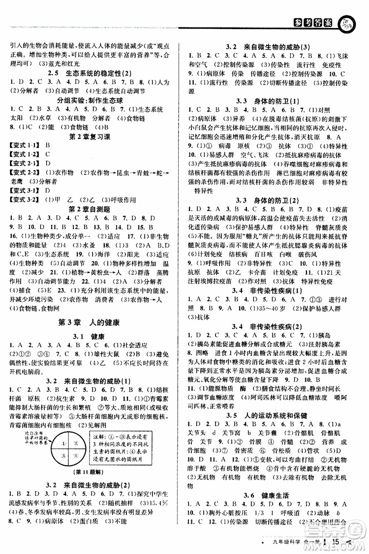 2020版教與學(xué)課程同步講練九年級(jí)科學(xué)全一冊(cè)浙教版參考答案