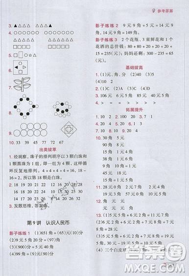 全腦訓(xùn)練2019小學(xué)數(shù)學(xué)培優(yōu)必刷1000題一年級(jí)參考答案