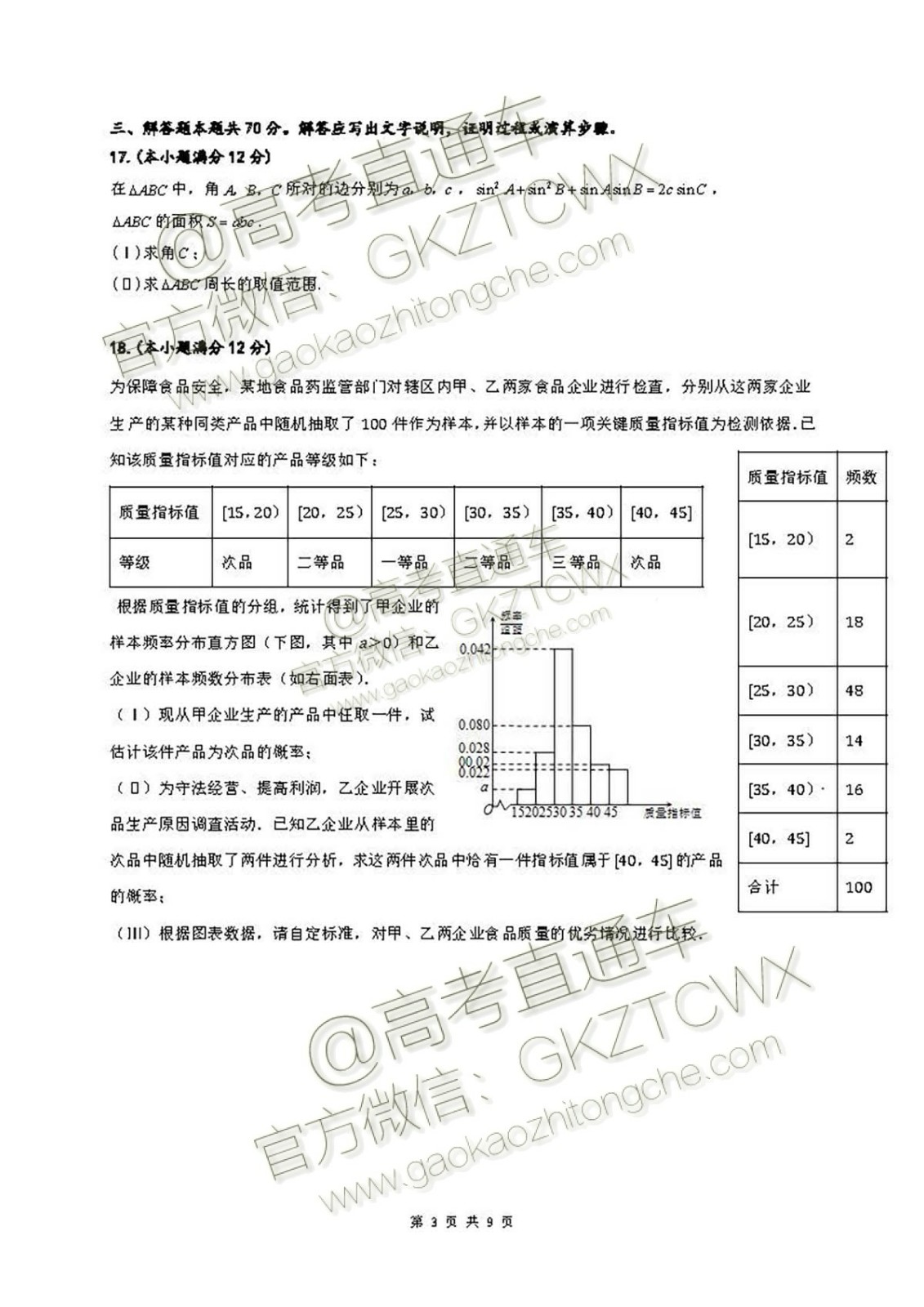 2020屆福建泉港一中高三暑期一輪復習檢測考試文理數(shù)試題及參考答案