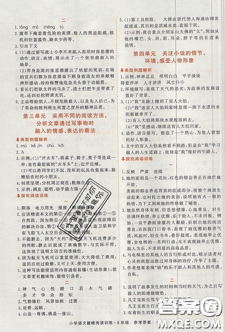 2019最新版新視野海之星小學(xué)語(yǔ)文巔峰閱讀訓(xùn)練六年級(jí)參考答案