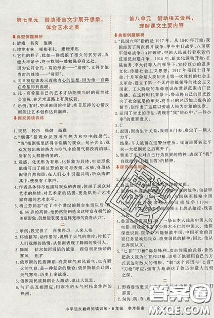 2019最新版新視野海之星小學(xué)語(yǔ)文巔峰閱讀訓(xùn)練六年級(jí)參考答案