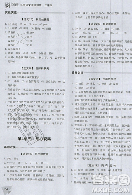 2019新版銳閱讀小學(xué)語文閱讀訓(xùn)練100篇三年級通用版參考答案