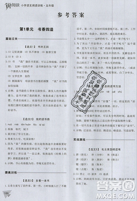 2019新版銳閱讀小學(xué)語(yǔ)文閱讀訓(xùn)練100篇五年級(jí)通用版參考答案