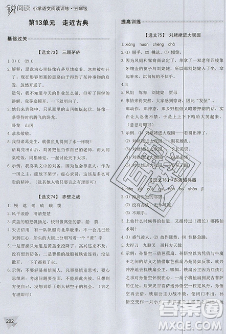 2019新版銳閱讀小學(xué)語(yǔ)文閱讀訓(xùn)練100篇五年級(jí)通用版參考答案