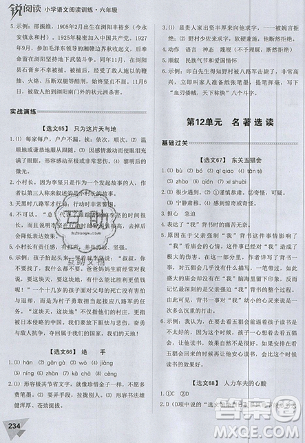 2019新版銳閱讀小學(xué)語文閱讀訓(xùn)練100篇六年級通用版參考答案