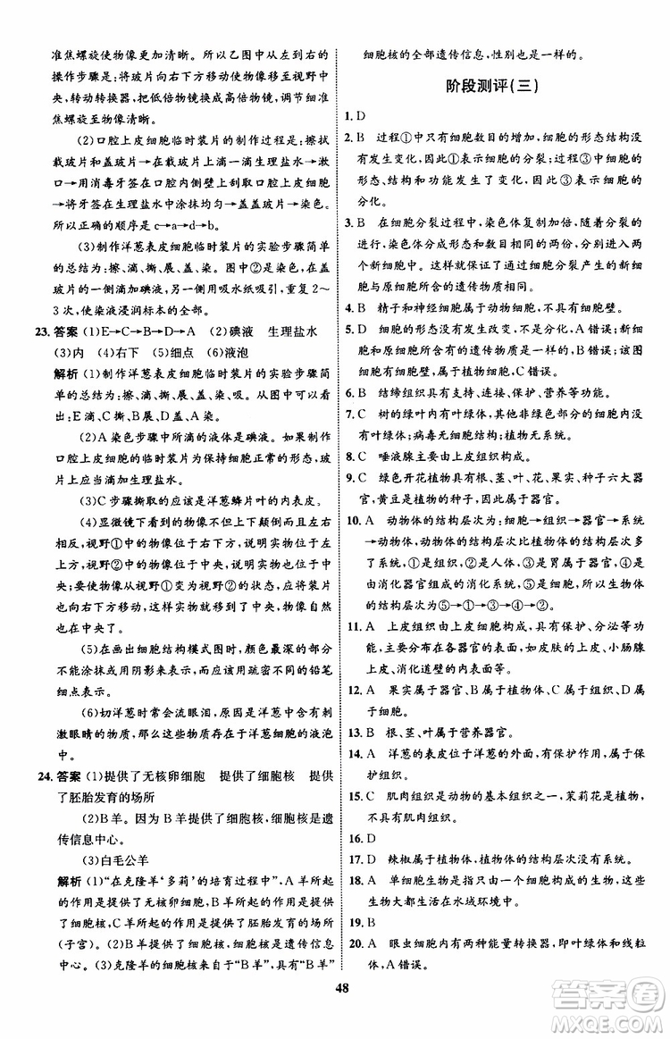 2019年初中同步學考優(yōu)化設(shè)計生物七年級上冊RJ人教版參考答案