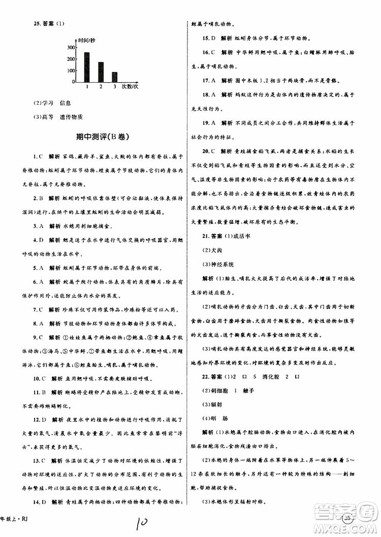 2019年優(yōu)化設(shè)計(jì)單元測(cè)試卷八年級(jí)生物上冊(cè)RJ人教版參考答案