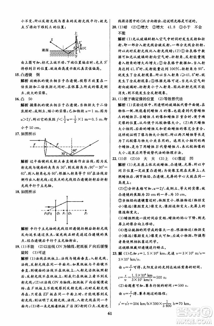 2019年初中同步學考優(yōu)化設(shè)計物理八年級上冊HK滬科版參考答案