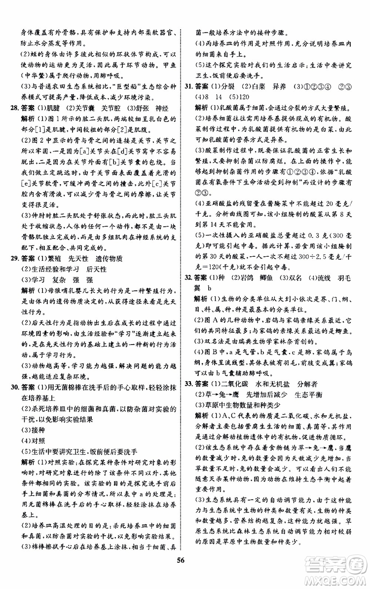 2019年初中同步學(xué)考優(yōu)化設(shè)計生物八年級上冊RJ人教版參考答案