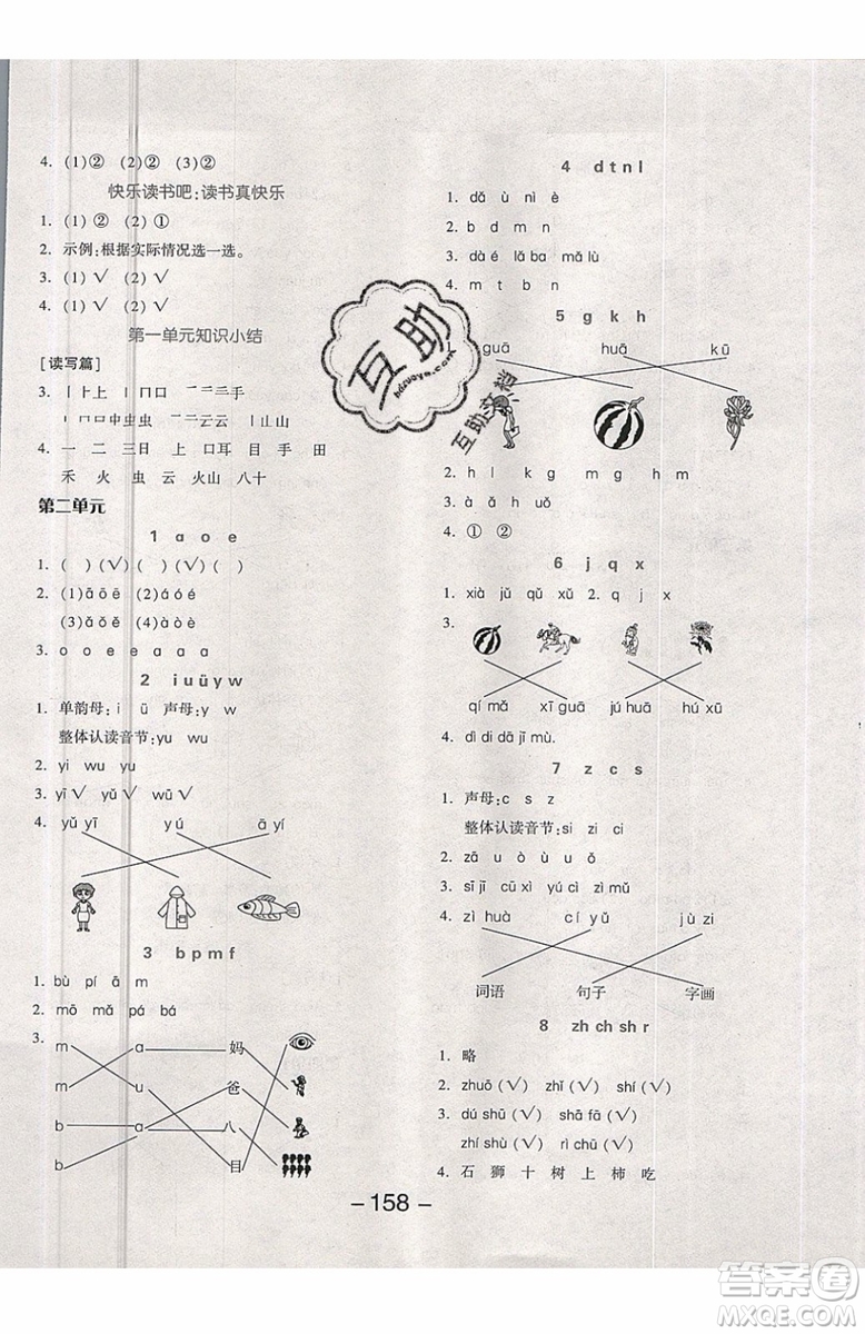 2019秋全品學(xué)練考一年級上冊語文RJ人教版參考答案