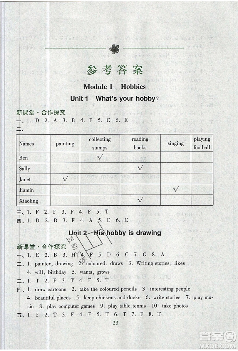 2019南方新課堂金牌學(xué)案五年級(jí)英語上冊(cè)教育科學(xué)版答案