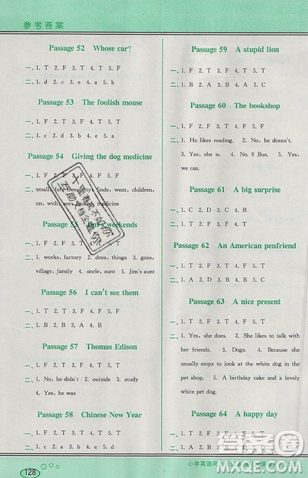 李光明主編2019點(diǎn)津英語(yǔ)小學(xué)英語(yǔ)同步閱讀80篇五年級(jí)參考答案