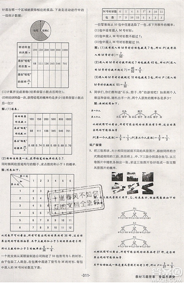 2019年全品大講堂數(shù)學(xué)九年級上冊人教版RJ參考答案及教材習(xí)題答案