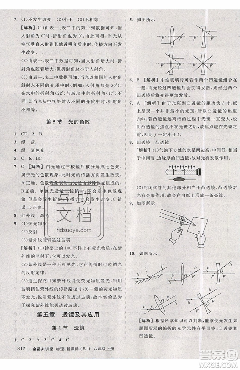 2019秋全品大講堂初中物理八年級(jí)上冊(cè)新課標(biāo)人教版RJ參考答案