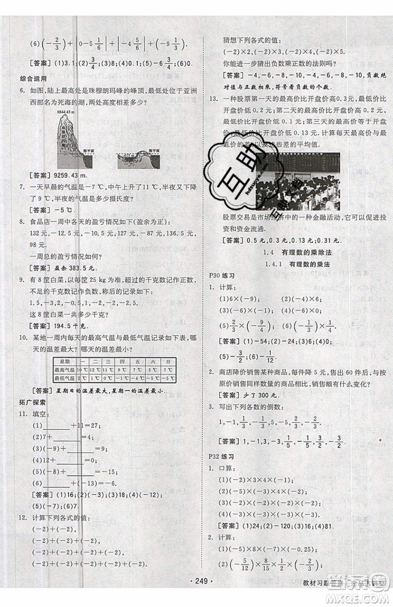 2019秋全品大講堂七年級上冊數(shù)學(xué)RJ人教版參考答案