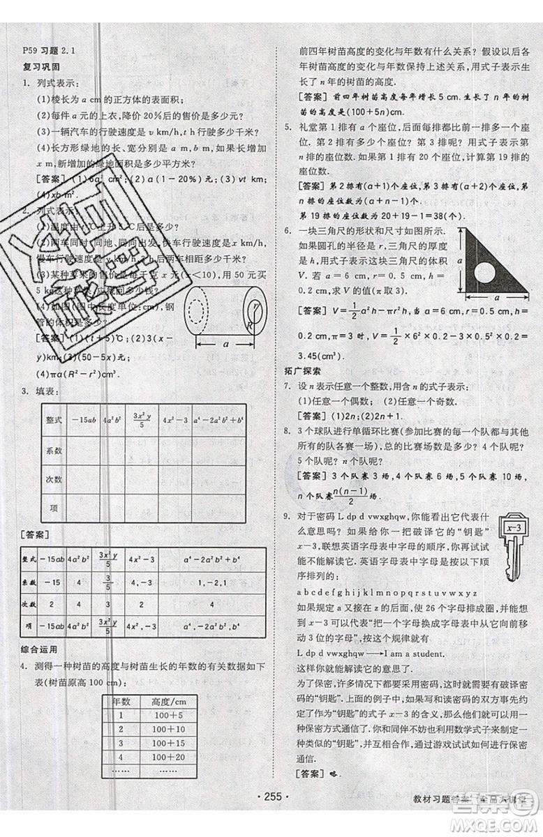 2019秋全品大講堂七年級上冊數(shù)學(xué)RJ人教版參考答案