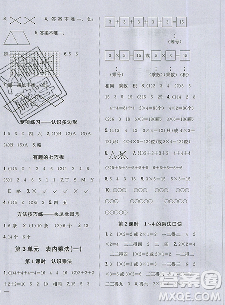 吉林人民出版社2019小學(xué)題幫數(shù)學(xué)二年級上冊新課標(biāo)江蘇版參考答案