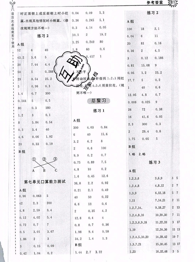 2019年秋星級口算天天練五年級數(shù)學上冊蘇教版答案