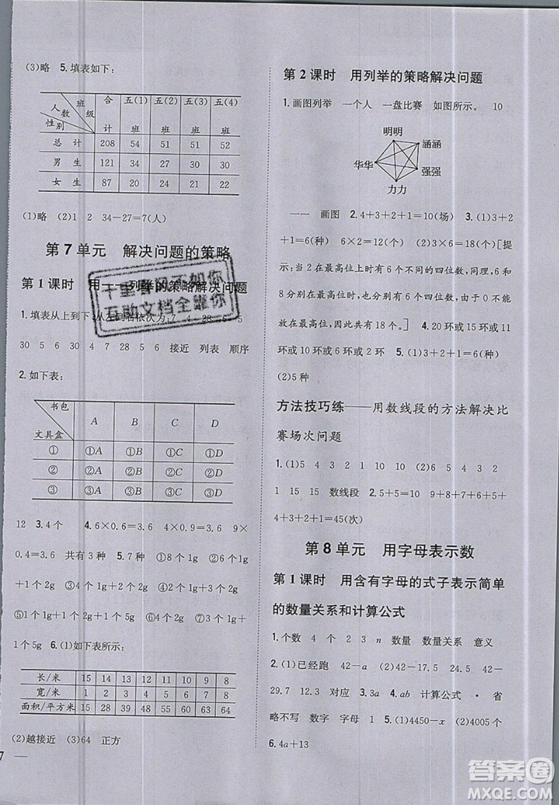 吉林人民出版社2019小學(xué)題幫數(shù)學(xué)五年級(jí)上冊(cè)新課標(biāo)江蘇版參考答案