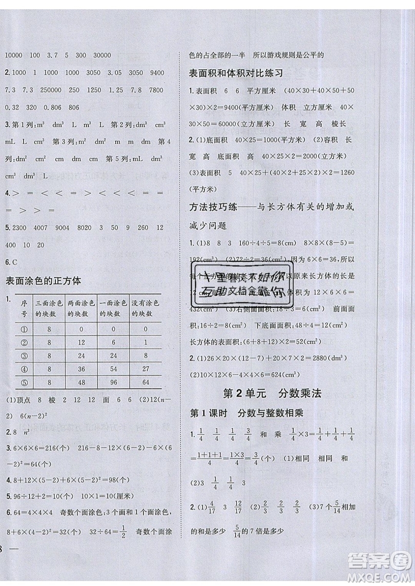 吉林人民出版社2019小學(xué)題幫數(shù)學(xué)六年級上冊新課標(biāo)江蘇版參考答案