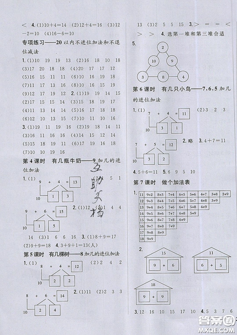 吉林人民出版社2019小學題幫數(shù)學一年級上冊新課標北師大版參考答案