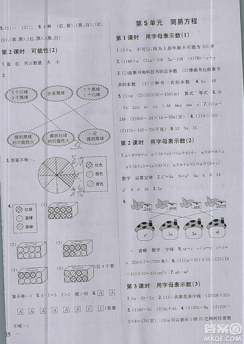 吉林人民出版社2019小學(xué)題幫數(shù)學(xué)五年級(jí)上冊(cè)新課標(biāo)人教版參考答案