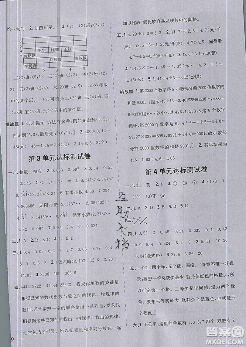 吉林人民出版社2019小學(xué)題幫數(shù)學(xué)五年級(jí)上冊(cè)新課標(biāo)人教版參考答案