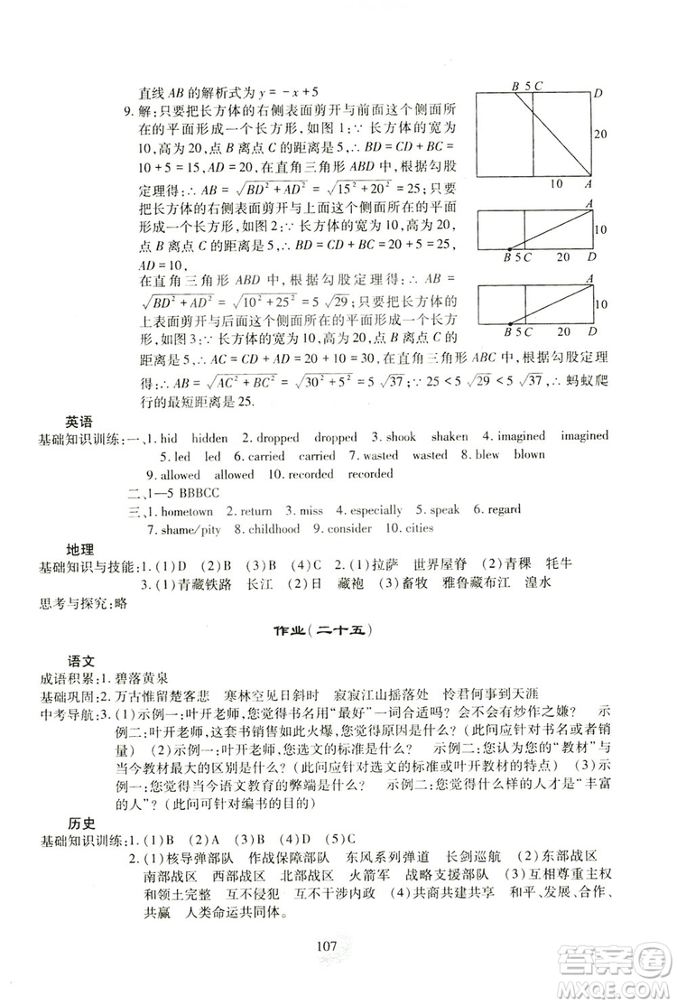 四川教育出版社2019新課程實(shí)踐與探究叢書暑假生活八年級答案