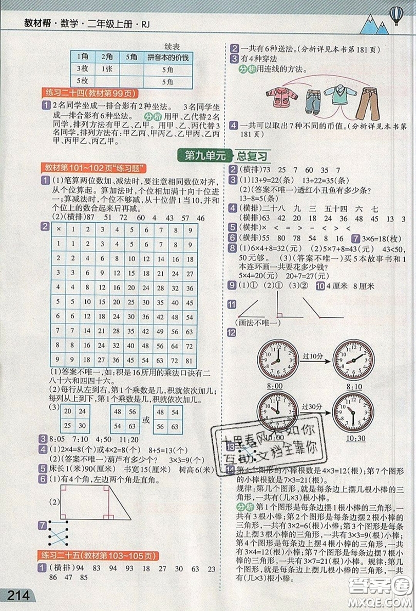 天星教育2019教材幫小學(xué)數(shù)學(xué)二年級上冊RJ人教版參考答案