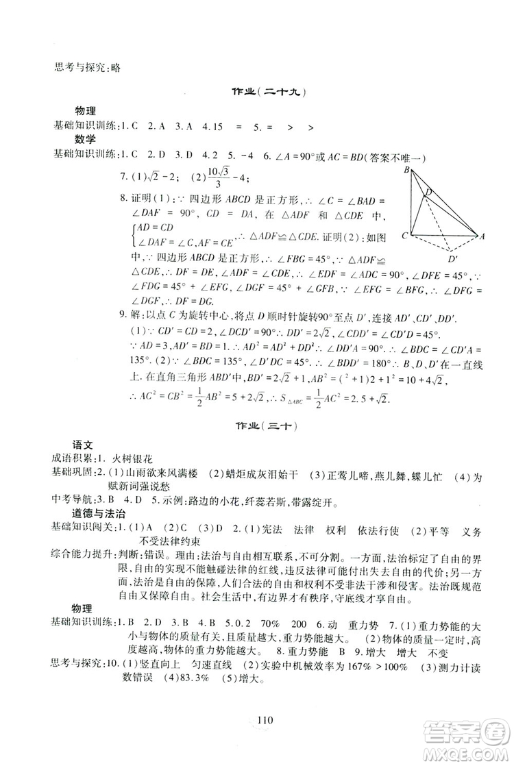 四川教育出版社2019新課程實(shí)踐與探究叢書暑假生活八年級答案