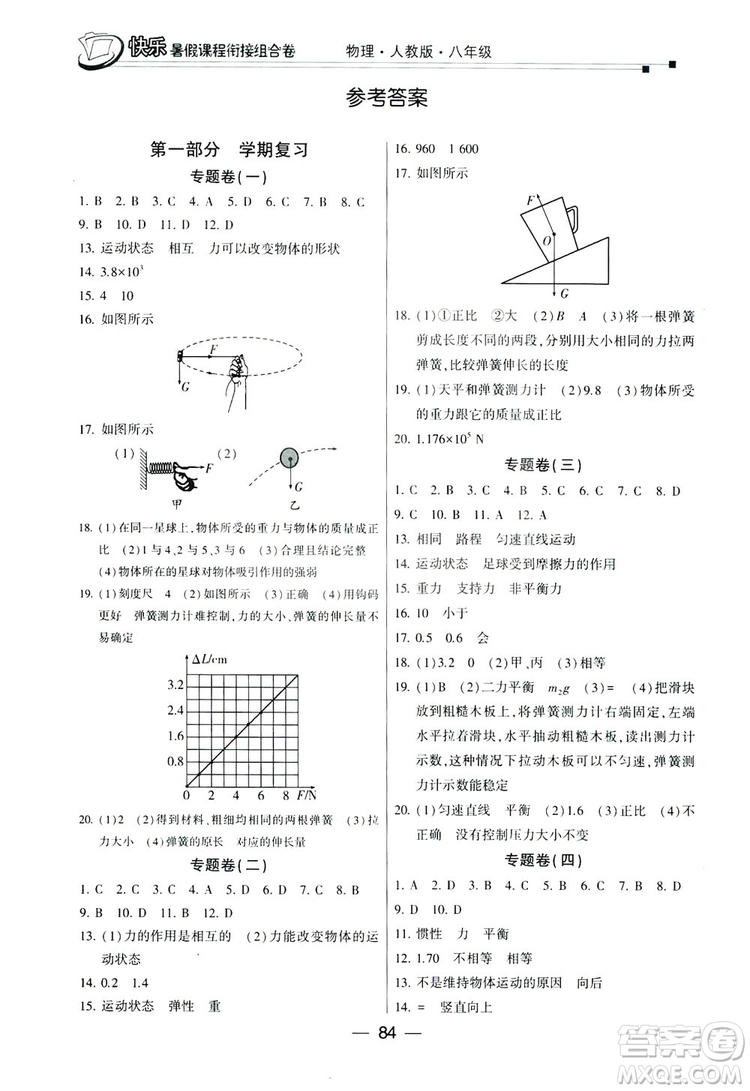 讀者書苑2019快樂暑假課程銜接組合卷八年級物理人教版答案