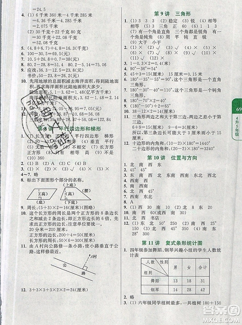 津橋教育2019年小學(xué)奧數(shù)暑假鞏固銜接15講4升5年級(jí)數(shù)學(xué)人教版答案