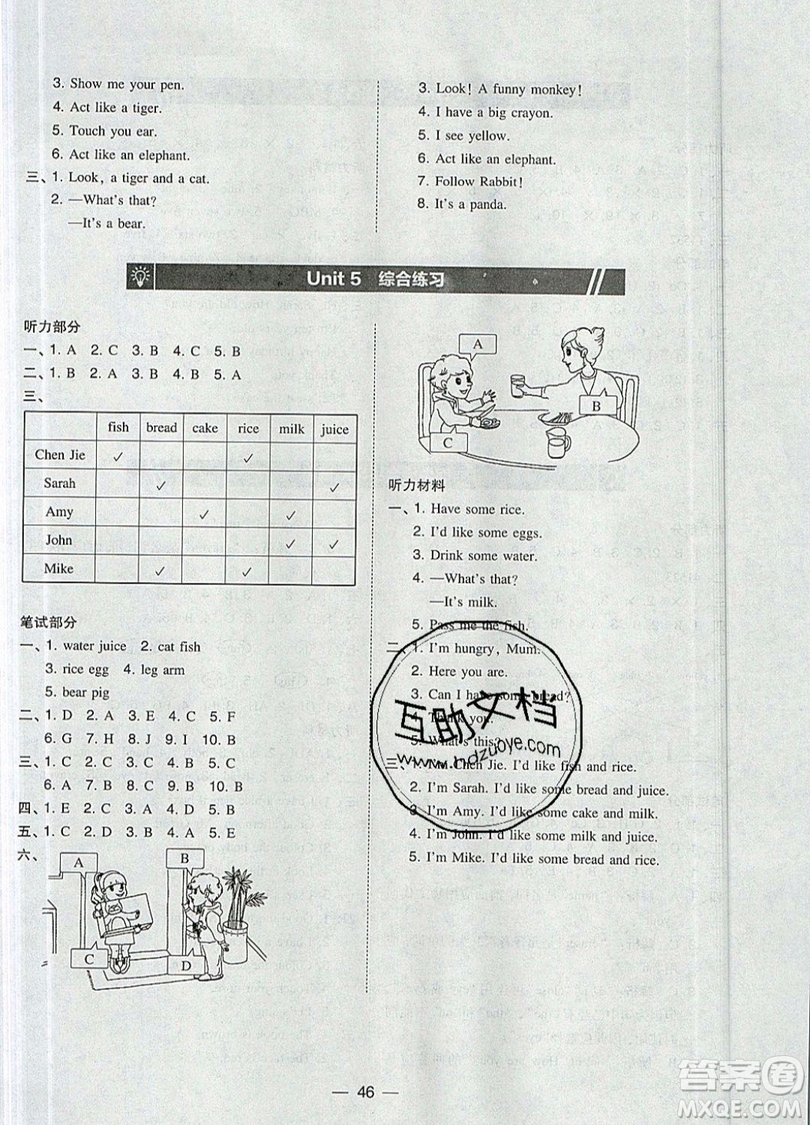 2019北大綠卡課時(shí)同步訓(xùn)練三年級(jí)上冊(cè)英語(yǔ)人教PEP版參考答案