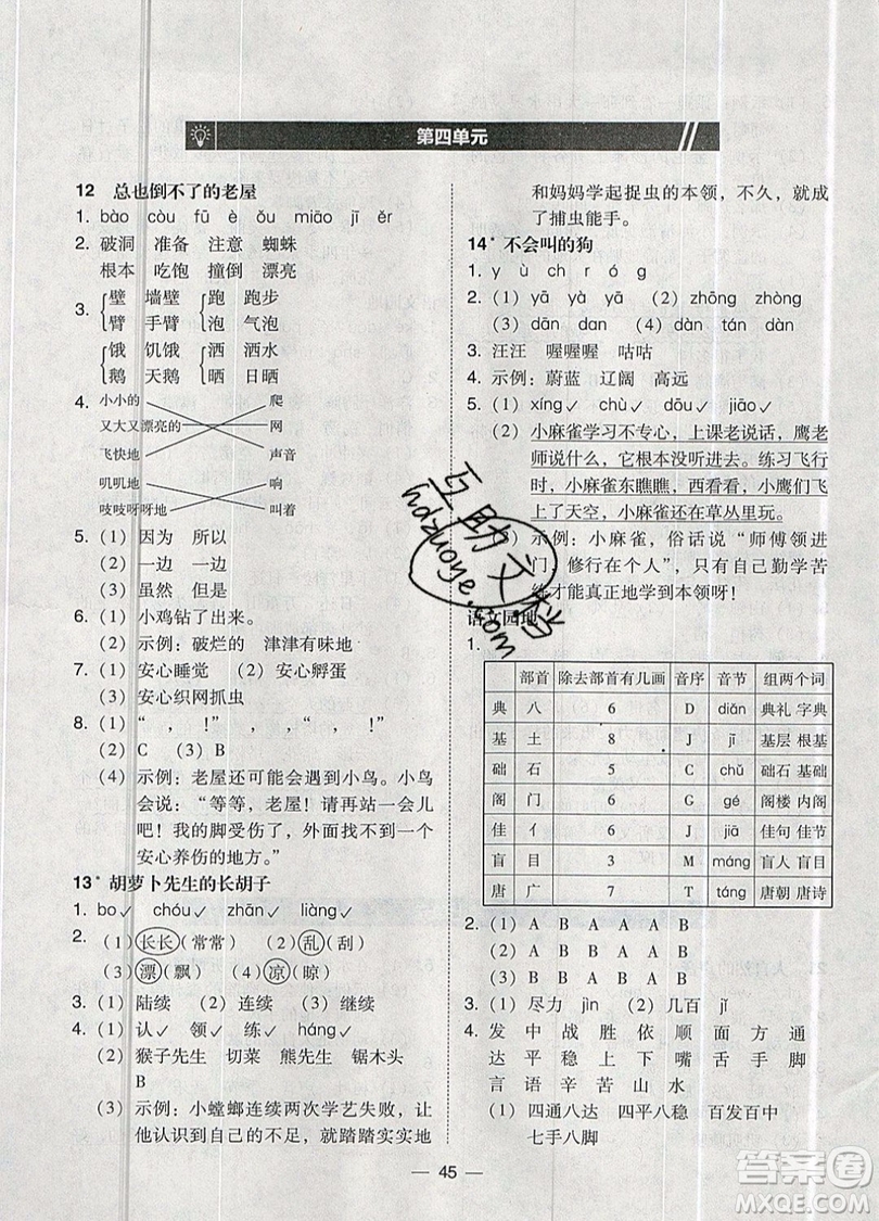 2019北大綠卡課時(shí)同步訓(xùn)練三年級(jí)上冊(cè)語(yǔ)文人教版參考答案