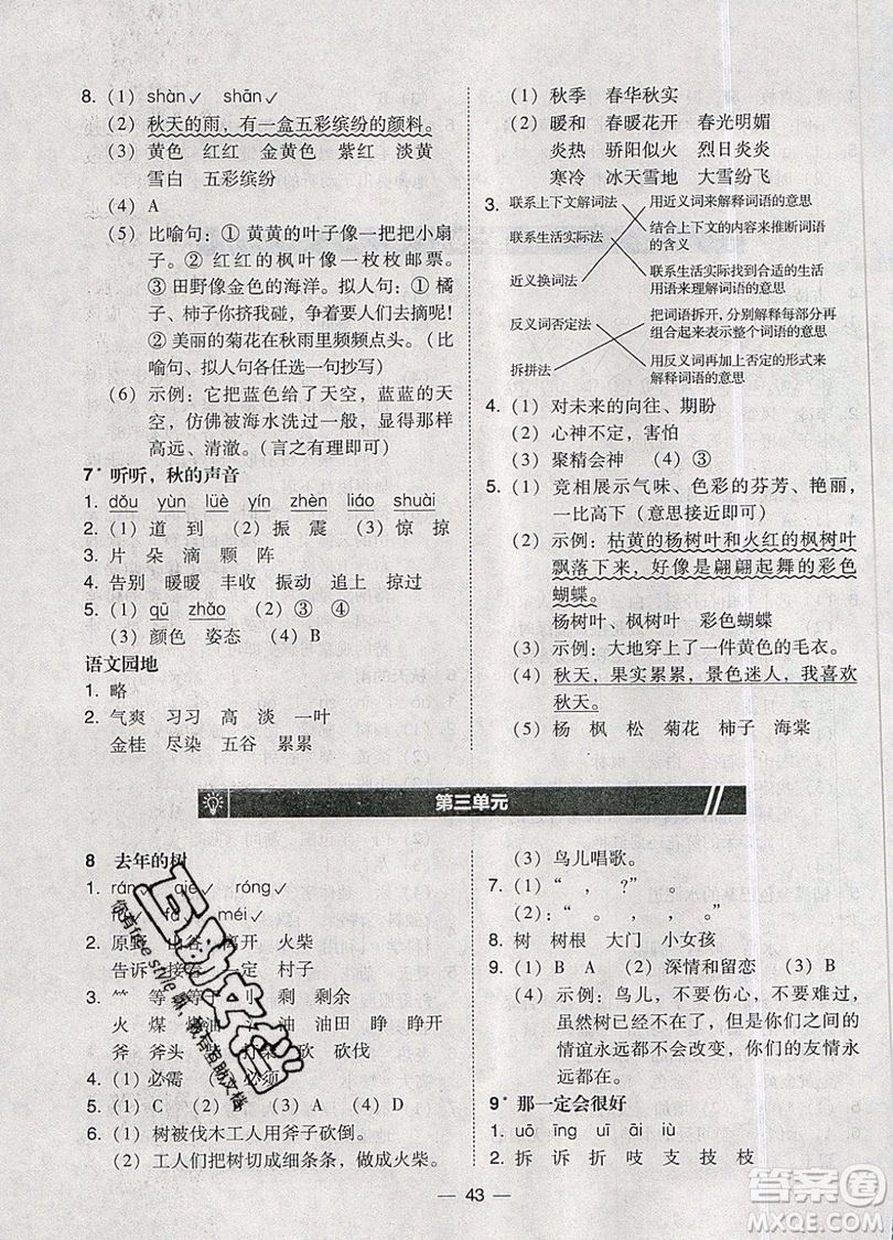 2019北大綠卡課時(shí)同步訓(xùn)練三年級(jí)上冊(cè)語(yǔ)文人教版參考答案