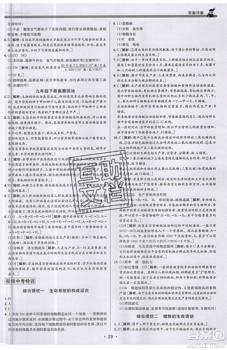 2019新版優(yōu)+攻略銜接中考版九年級科學全一冊ZJ浙教版參考答案