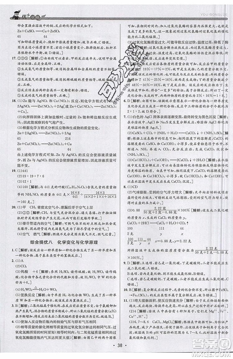 2019新版優(yōu)+攻略銜接中考版九年級科學全一冊ZJ浙教版參考答案