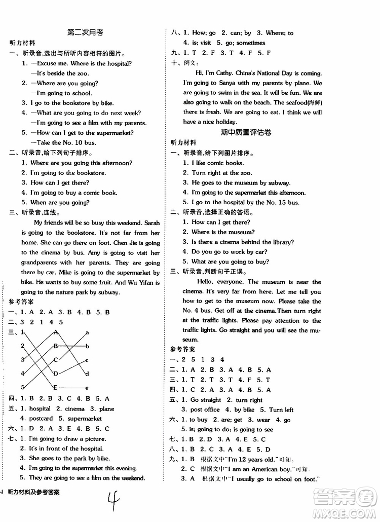 2019年全品小復(fù)習(xí)小學(xué)英語六年級(jí)上冊(cè)人教版RJ參考答案